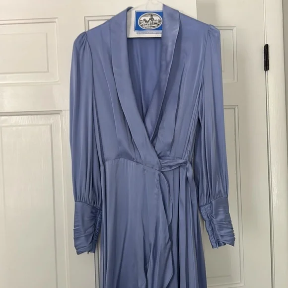 knee length dresses for ladies Silk Wrap Midi Dress - Pale Blue